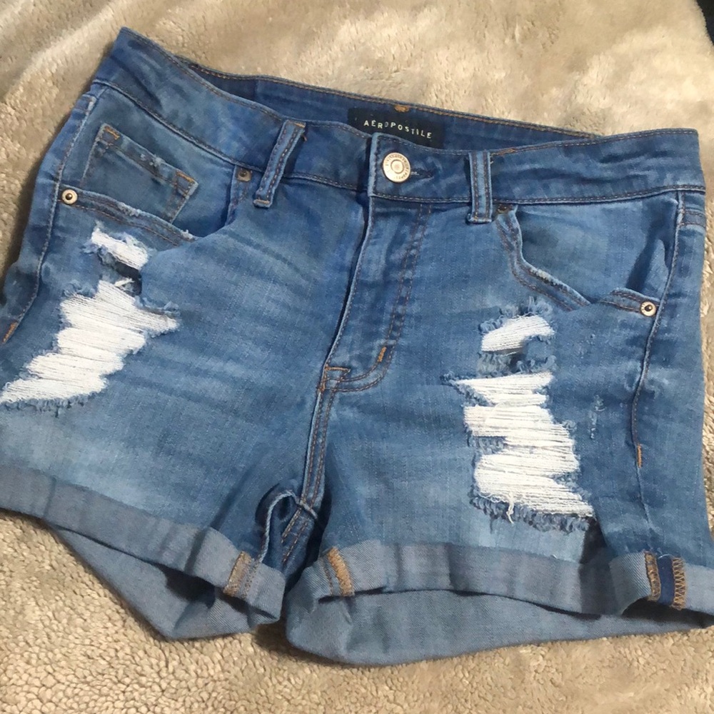 Aeropostale high waisted midi blue Jean shorts size 8